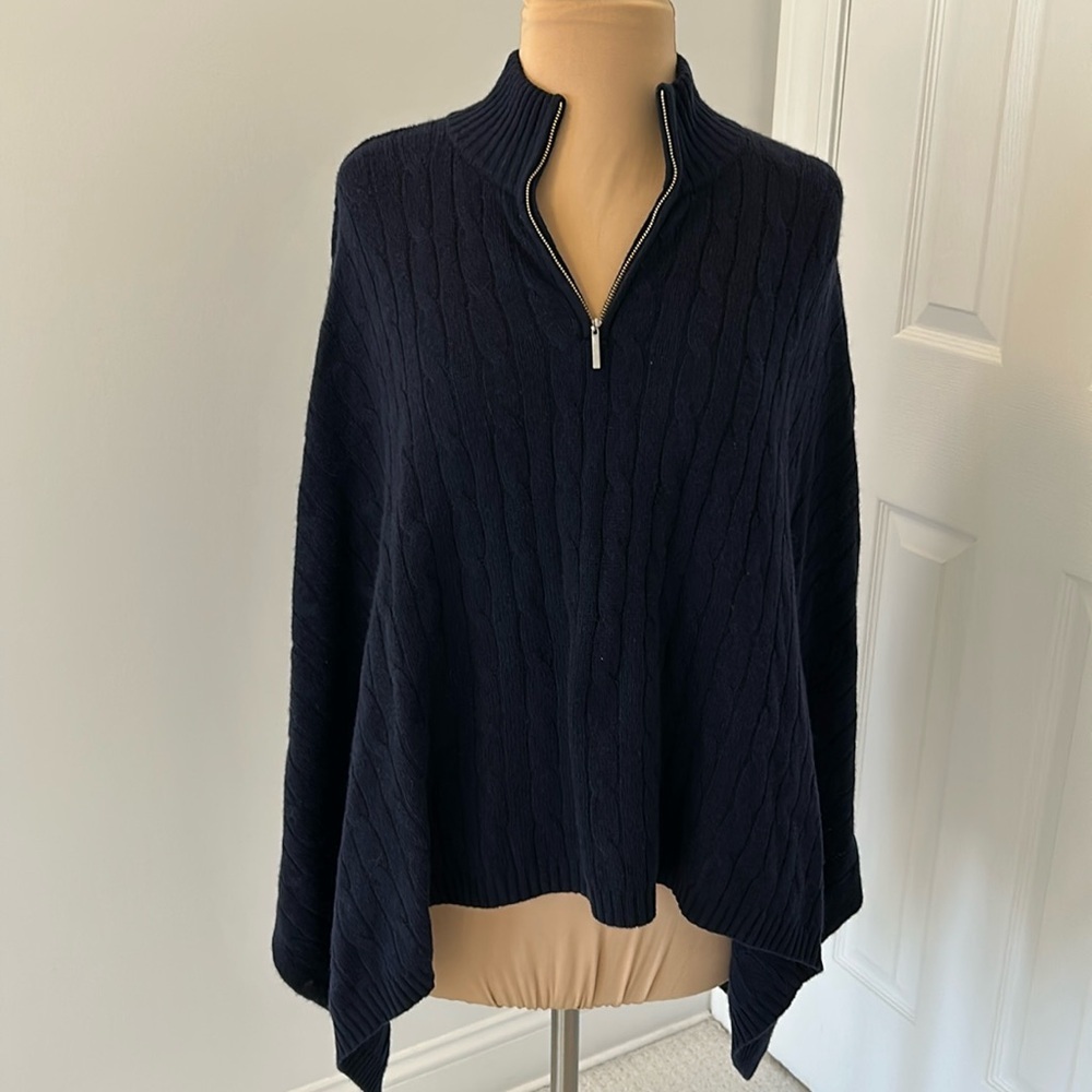 Evelyn Grace Cashmere Quarter Zip Navy Poncho